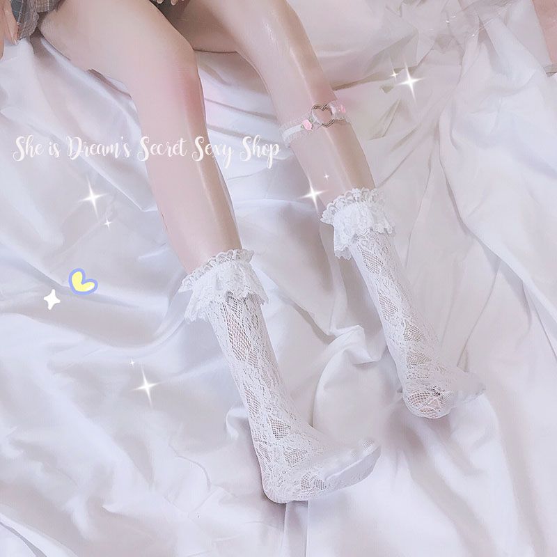 Saveur de lait Elle est comme un rêve Cour française Fille douce Lolita Dentelle Sexy Contrôle des pieds Flirtant avec les hommes Chaussettes Bas ~_voghion.com