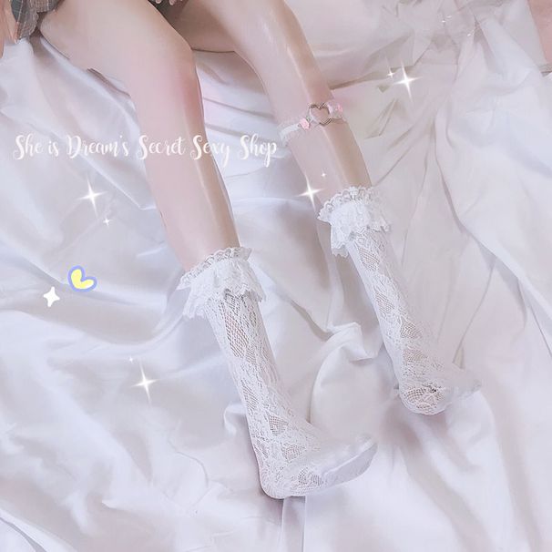 Saveur de lait Elle est comme un rêve Cour française Fille douce Lolita Dentelle Sexy Contrôle des pieds Flirtant avec les hommes Chaussettes Bas ~_voghion.com