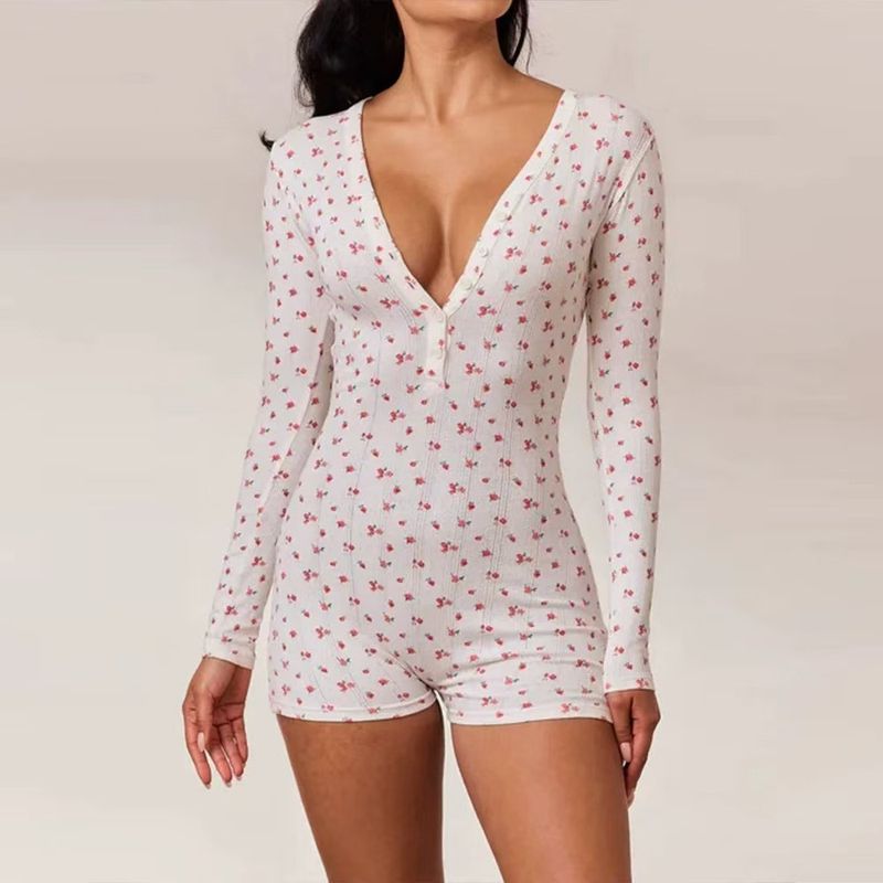 Women's Intimates One Piece Jumpsuit Shorts Women's Tops Women's Button Down Style Pure Hot Girl Half Open Collar_voghion.com