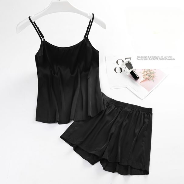 Sommer Sexy Hosenträger Pyjamas Weibliche Süße Dünne Ice Silk Shorts Weste Seide Zwei-stück Set_voghion.com