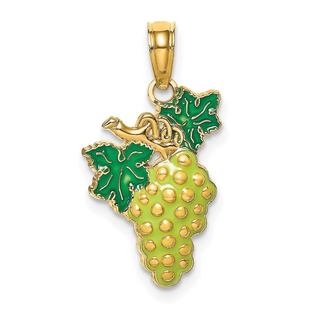14K W/ Enamel Grapes W/ Stem And Leaf Charm_voghion.com