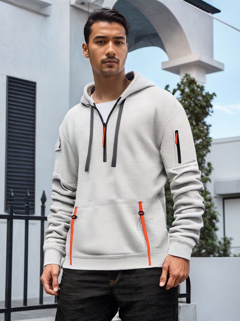 Felpa con cappuccio foderata in pile da uomo – Pullover streetwear con tasca a marsupio e coulisse regolabile (S-XXXL, 7 colori)_voghion.com
