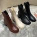 V neck short women s thick heel square toe autumn and winter French slim boots back zipper large size white_voghion.com