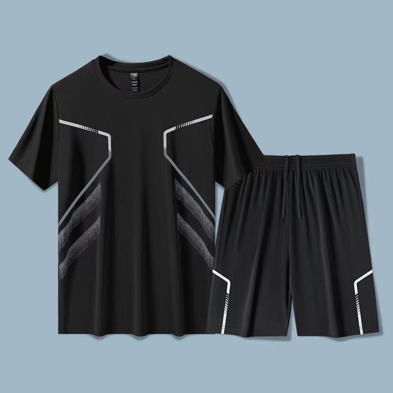 Moška športna obleka, tek, s kratkimi rokavi, hitro sušeča oblačila, jutranji tek, prosti čas, košarka, fitnes, kratke hlače za trening_voghion.com