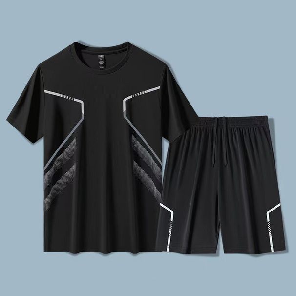 Moška športna obleka, tek, s kratkimi rokavi, hitro sušeča oblačila, jutranji tek, prosti čas, košarka, fitnes, kratke hlače za trening_voghion.com