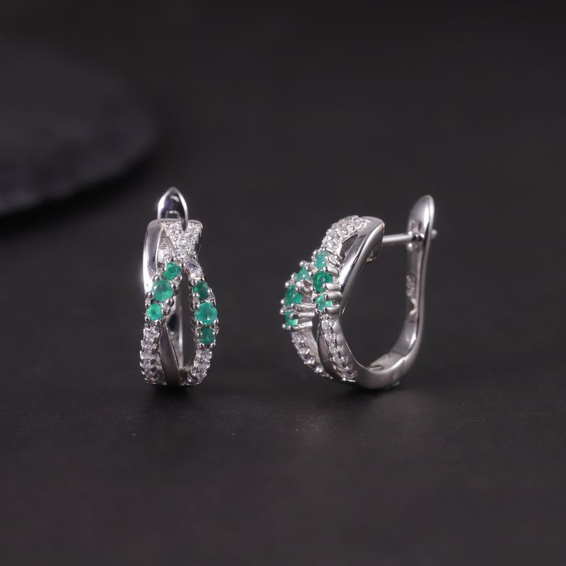 Niche Design Natural Diopside Ouerréng S925 Sterling Sëlwer Cluster Inlaid Gréngen Chalcedon Granatfaarwege Edelsteen Ouerréng_voghion.com