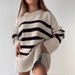 Maglione a righe in maglia – Pullover oversize con scollo rotondo (beige, nero, bianco, taglia unica)_voghion.com