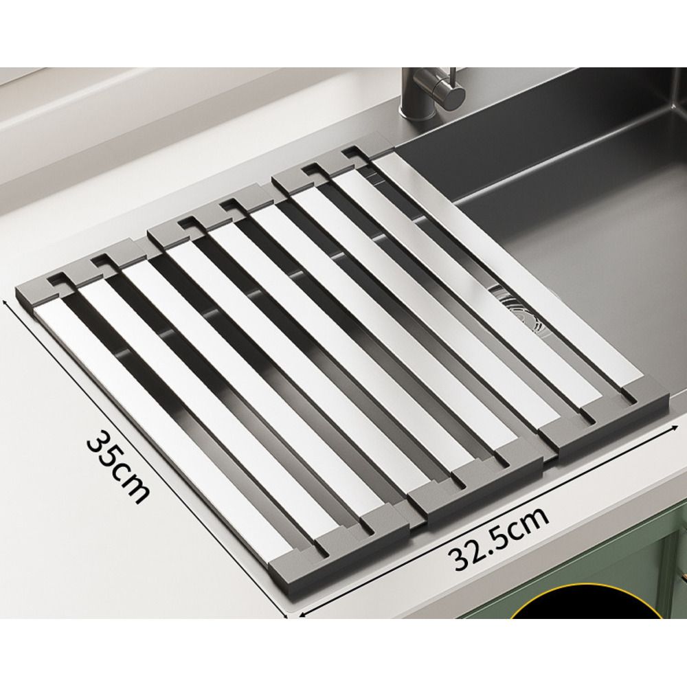 304 Stainless Steel Kitchen Sink Dish Rack Foldable Telescopic Draining Basket_voghion.com