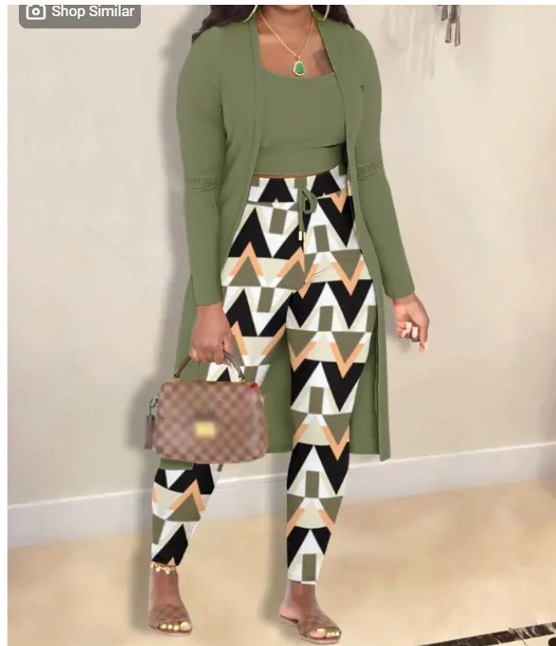 Herbst und Winter Damenmode Bedruckte Mantelhose 3-teiliges Set_voghion.com