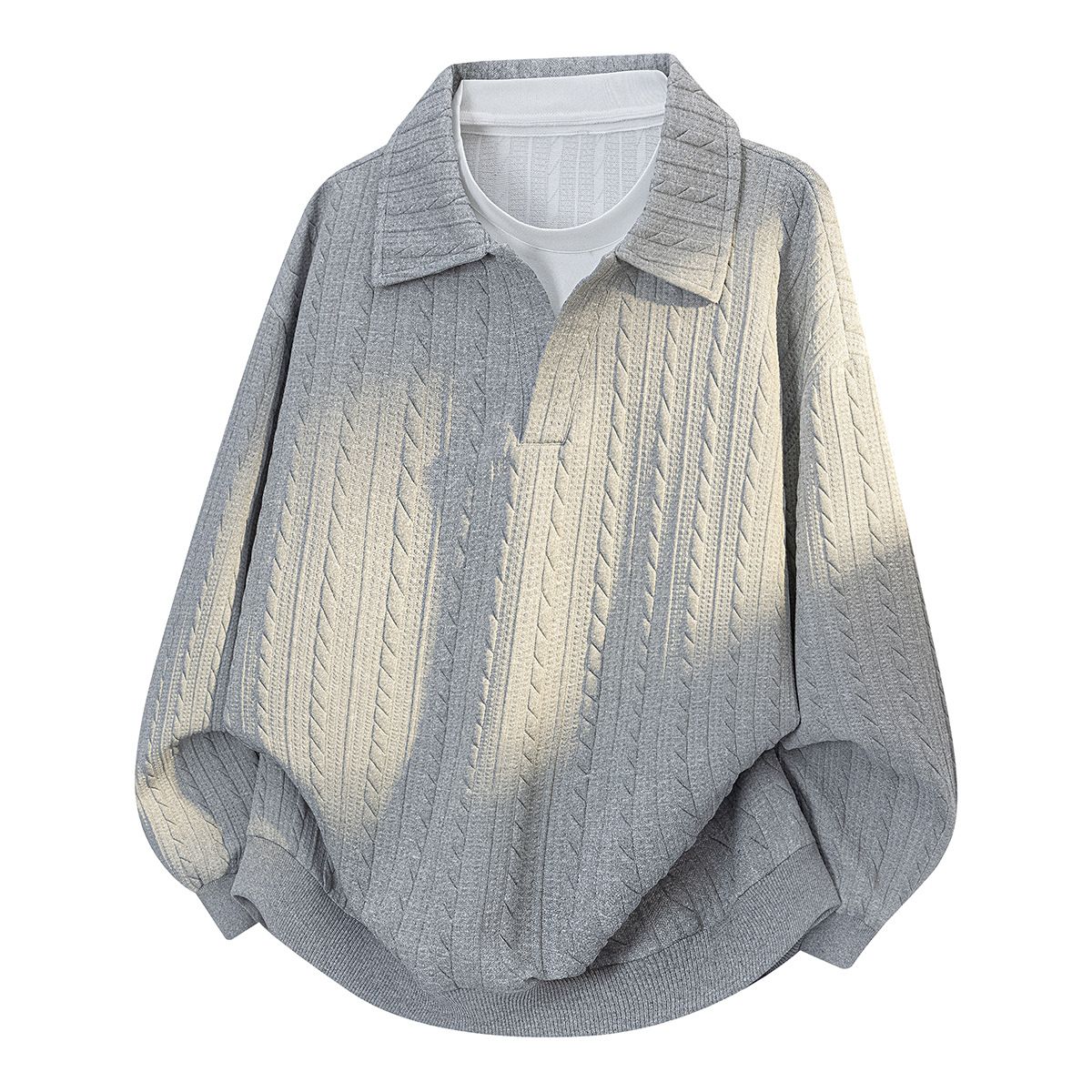 Übergroßes Sweatshirt mit mehrlagigem Kragen für Herren, lässiger Langarmpullover, Streetwear-Mode für Frühling und Herbst_voghion.com