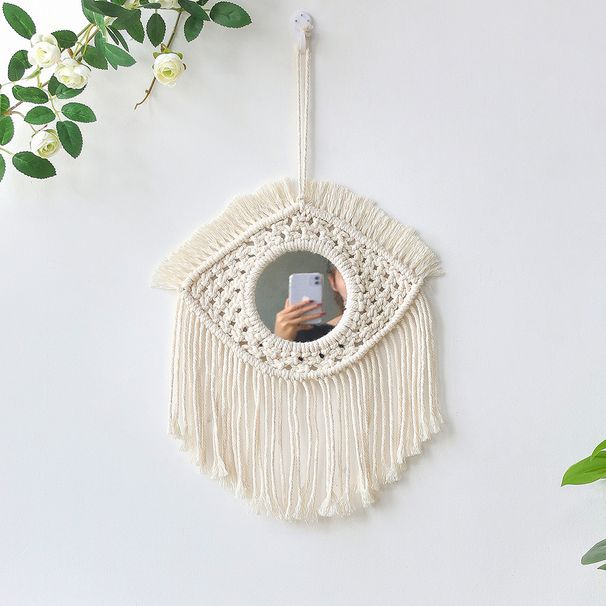 Espejo de pared con borlas redondas, estilo ins, espejo tejido a mano, estilo ins, tapiz, espejo de maquillaje, decoración del hogar, regalo_voghion.com