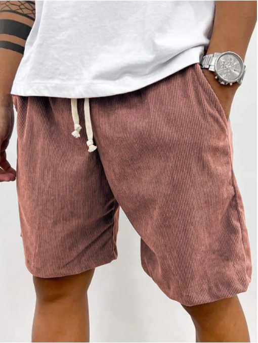 Men's Clothing Spring And Summer Solid Color Lace Up Sports Pants Corduroy Simple Five Point Shorts Men's Shorts Casual Pants_voghion.com