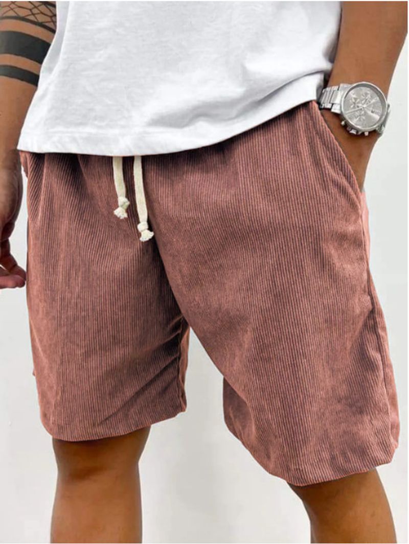 Vêtements pour hommes printemps et été, pantalons de sport à lacets de couleur unie, shorts simples à cinq points en velours côtelé, pantalons décontractés pour hommes_voghion.com