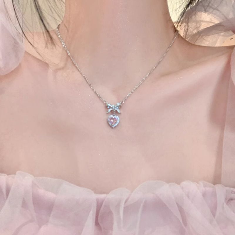Bowknot love zircon necklace light luxury niche necklace female design clavicle chain 2023 new_voghion.com