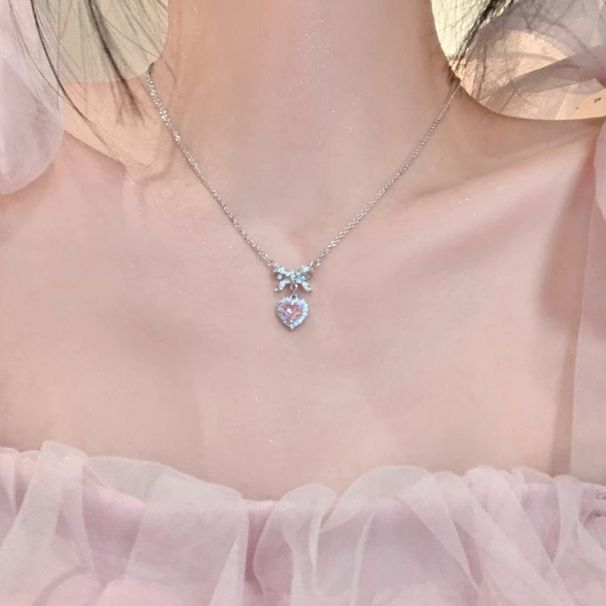Bowknot love zircon necklace light luxury niche necklace female design clavicle chain 2023 new_voghion.com