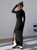 Women's clothing knitted dress casual waist V-neck pit strips slimming and hip hair coverage_voghion.com
