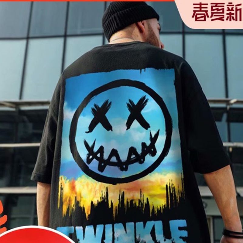C&JÜbergroßes China-Chic Little Devil Großes Kurzarm-T-Shirt für Herren ins Fashion Paar Halbarm Lose Große Herrenbekleidung_voghion.com