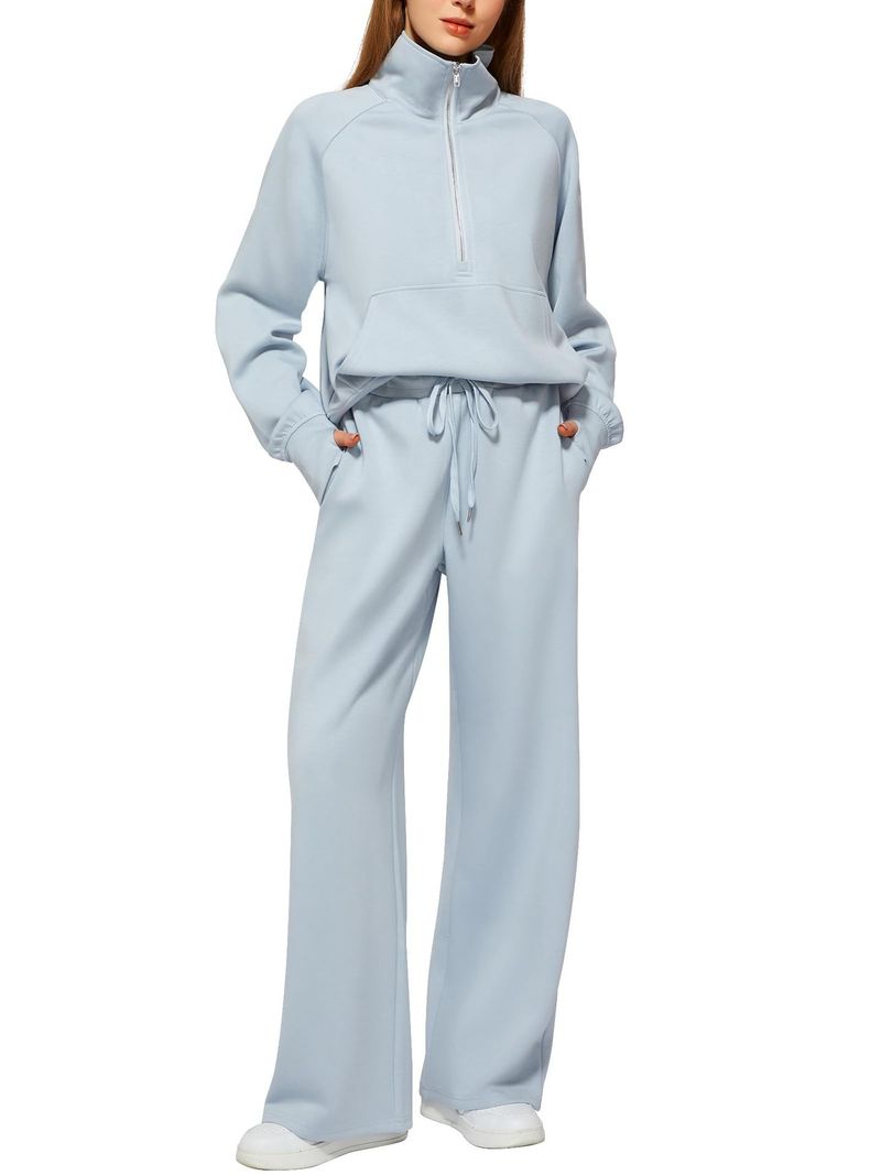 Women's Clothing Women's Two Piece Suits Oversized Half Zip Sweatshirt Wide Leg Sweatpants Casual Suit_voghion.com