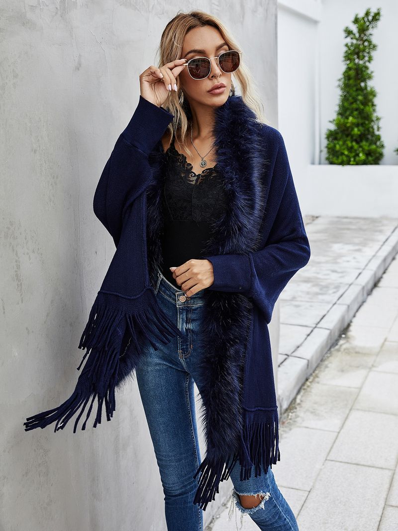 Giacca cardigan con collo in pelliccia da donna autunno e inverno_voghion.com