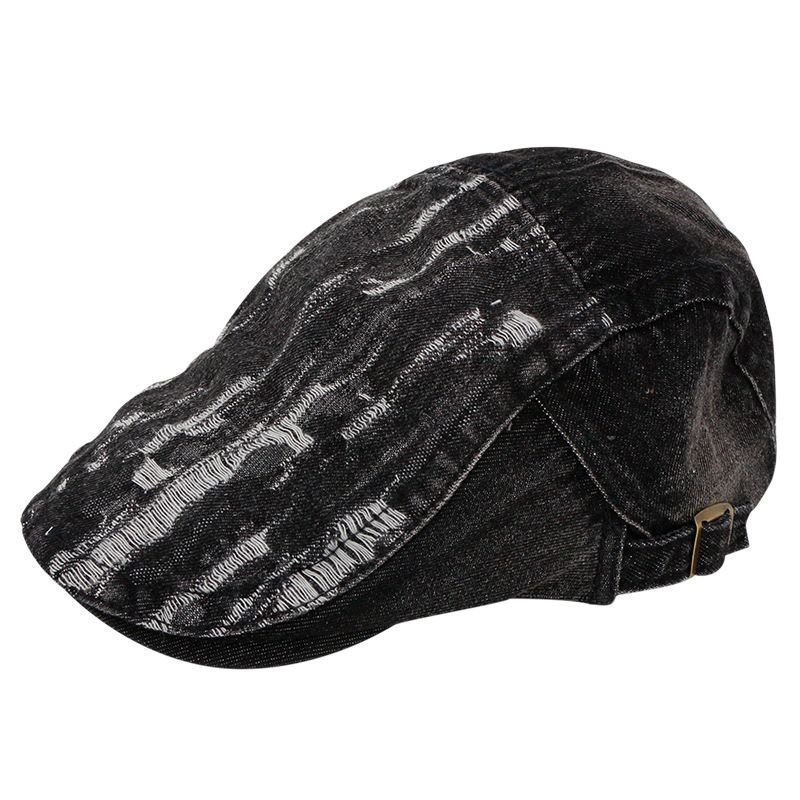 Personality Hole Denim Beret Washed Men's And Women's Forward Hat Retro Style Old Hat_voghion.com