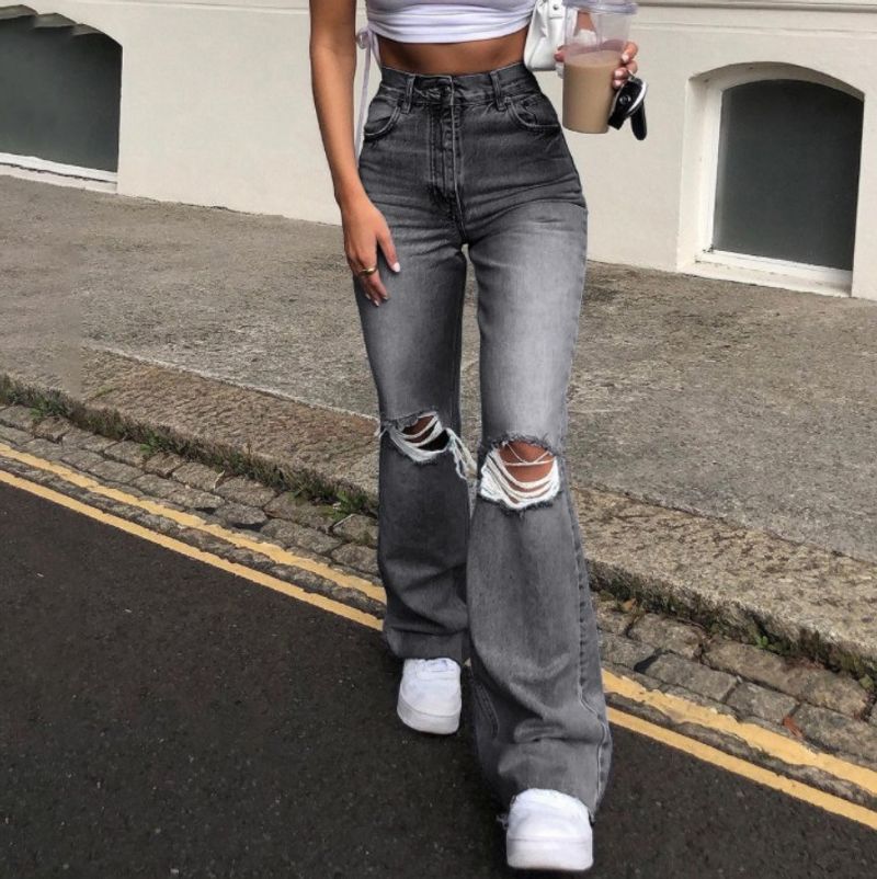 Hög midjade jeans med vida ben för kvinnor_voghion.com