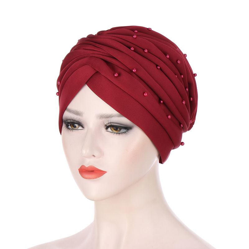 Women's Hats fashion Indian solid color space cotton hand-stitched beading Muslim Baotou hat in stock_voghion.com