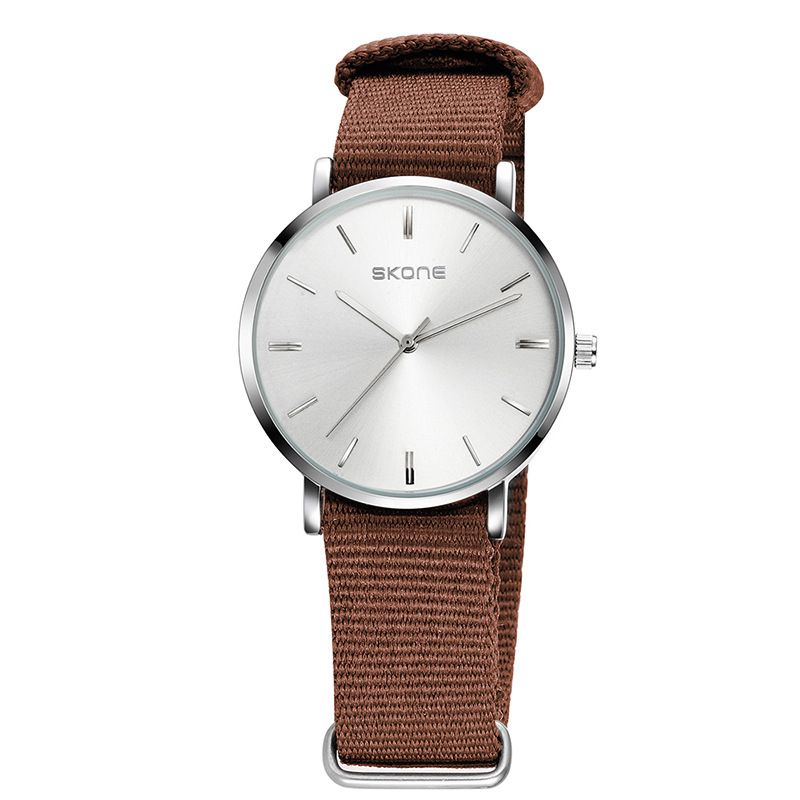Big Brand Minimalist Ultra-thin Large Dial Two Needle Color Blocked Nylon Canvas Strap Quartz Watch For Couples_voghion.com