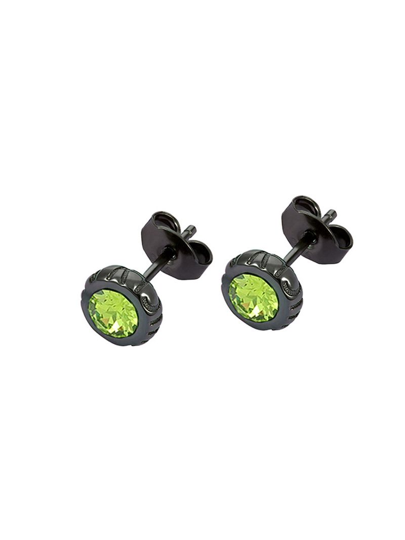 Black Gold & Green Diamond Stud Earrings - Premium 925 Silver Hypoallergenic Earrings For Men & Women - Minimalist Round Ear Studs_voghion.com