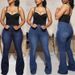 2024 Plus Size Elastic High Waist Denim Long Women's Flared Pants_voghion.com