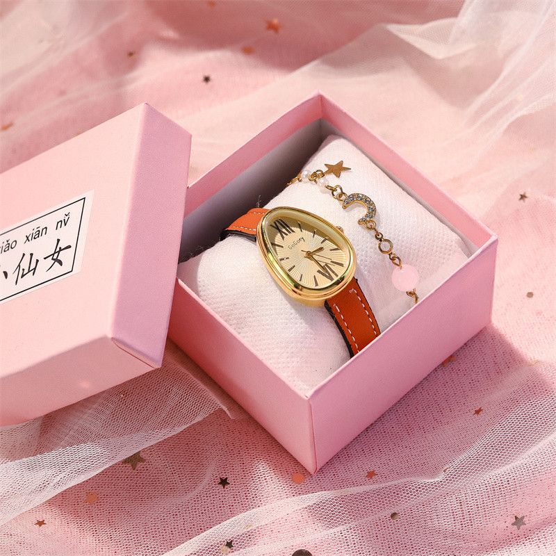 Nordic Style Women's Leather Watch Elegant Design High-end Student Niche French Light Luxury Oval Shape_voghion.com