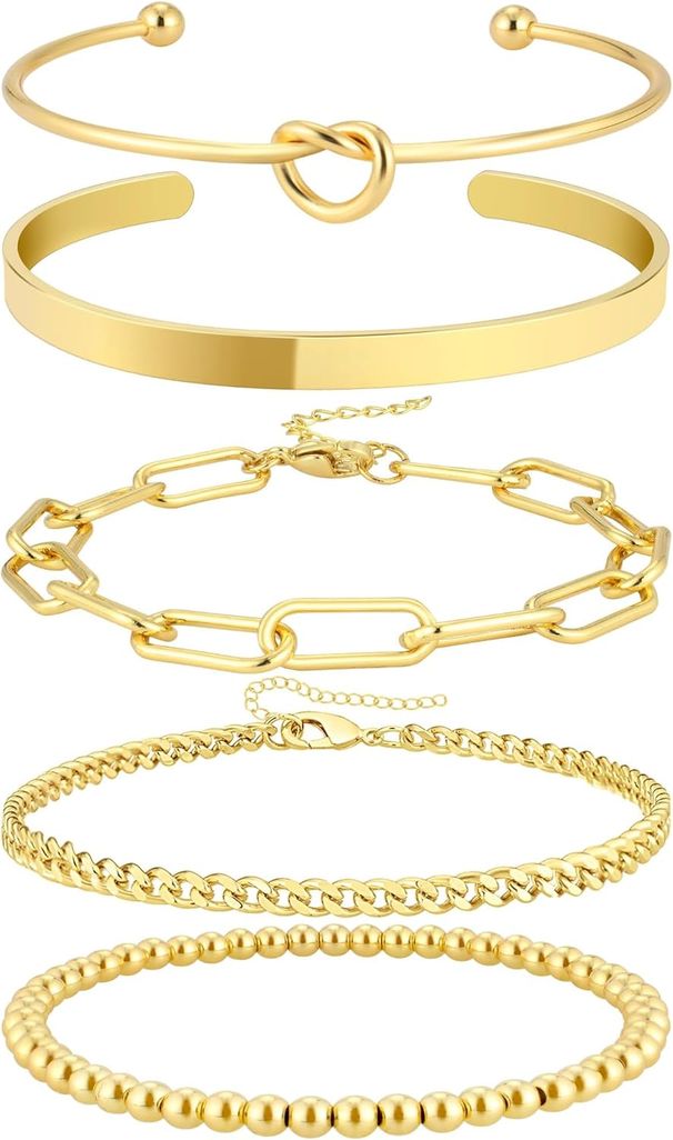 Braccialetti placcati in oro per donna, set di braccialetti rigidi anti-ossidazione, gioielli alla moda per donna_voghion.com