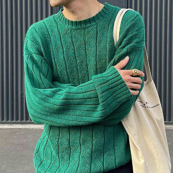 Maglione girocollo in maglia a trecce da uomo, tinta unita, con bottoni, caldo strato di base in maglia, maglione in stile old money_voghion.com