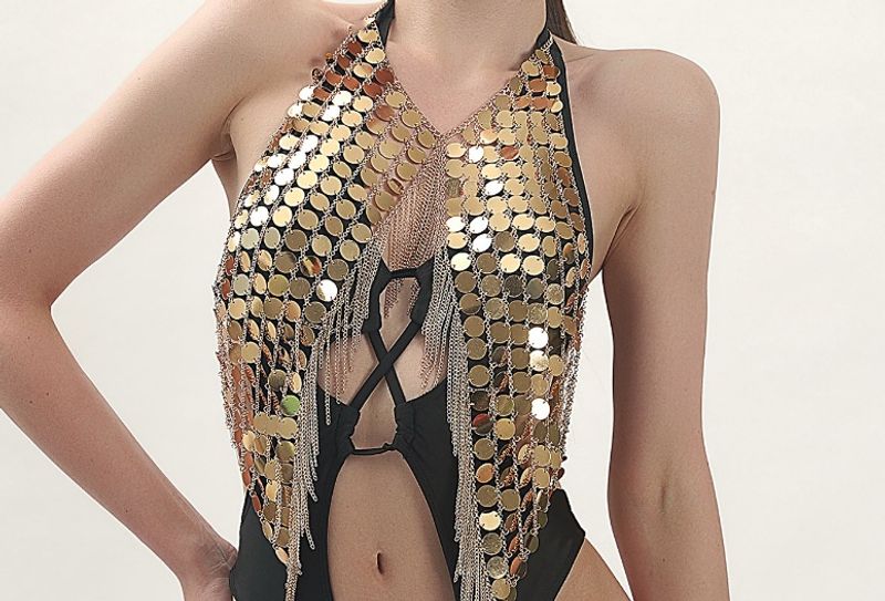Damenmode Pailletten Mode Persönlichkeit Körperkette Handgefertigte Pailletten Körperkette_voghion.com
