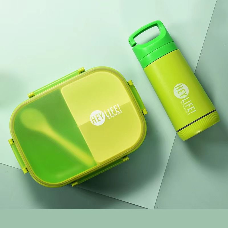 Unisex compartment sealed lunch box with kettle set student lunch box set plastic lunch box with water cup_voghion.com