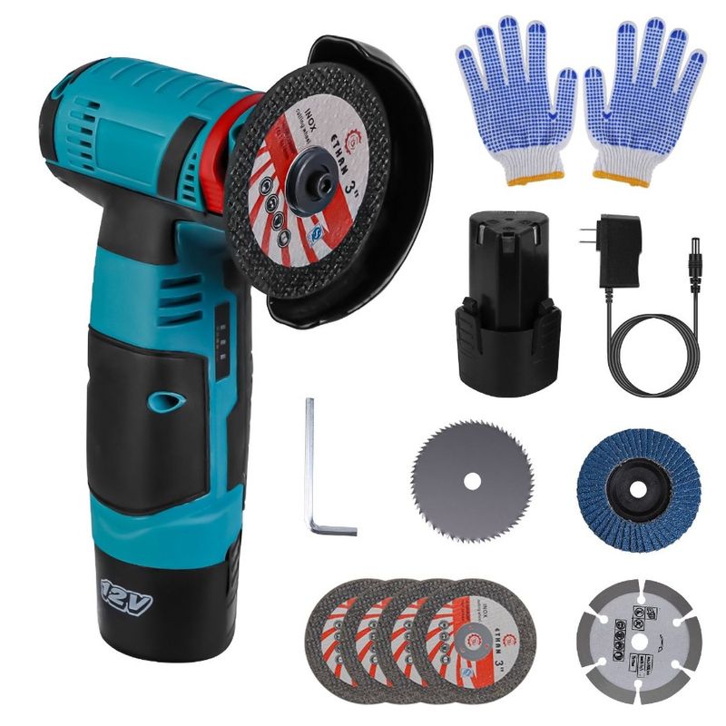 12V Cordless Mini Angle Grinder Hand Polishing Grinding Machine Cordless Cutter Grinding Tool With 7Pcs Disc 2Pcs 1100mAh Batte_voghion.com