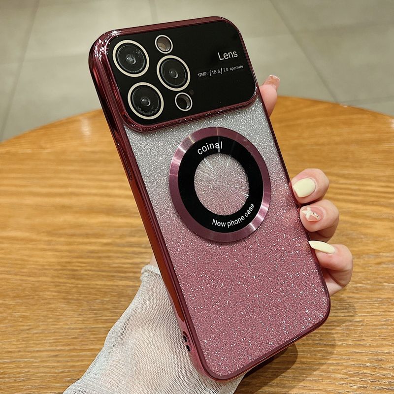 Glitter Bling Grote Venster Lens Bescherming Plating Magnetische Telefoonhoes Voor iPhone 14 12 11 13 Pro Max X XS XR 7 8 Plus_voghion.com