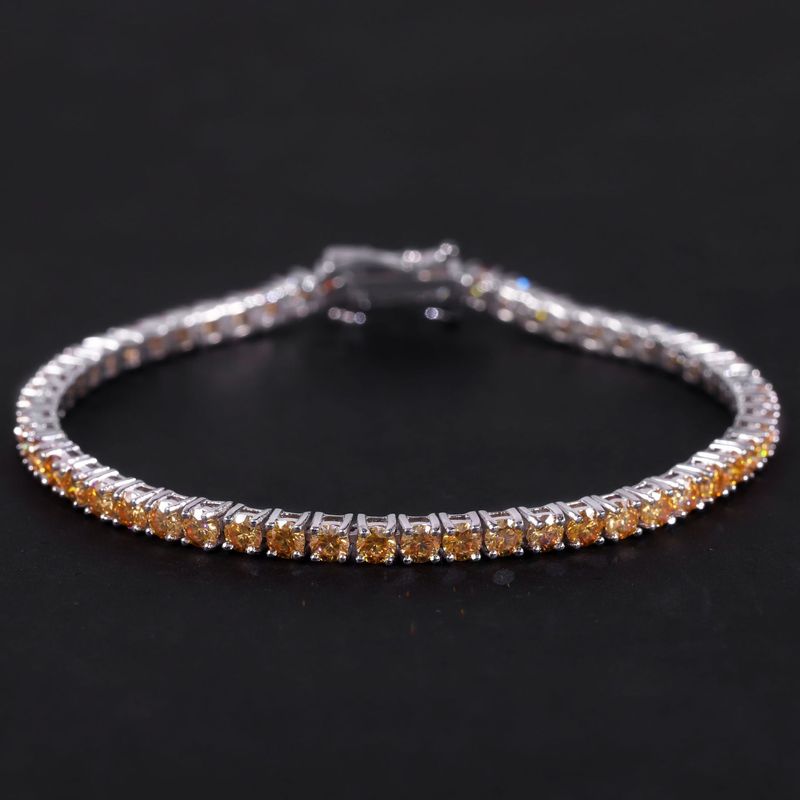 Small Fresh Champagne Moissanite Bracelet S925 Sterling Silver Gold Plated Tennis Chain 3/4/5mm Hip Hop Color Bracelet_voghion.com