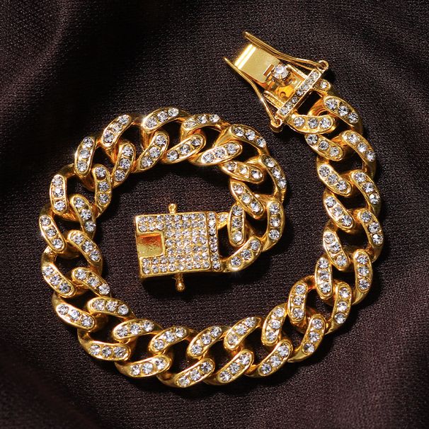 Double Row Full Diamond Hip Hop Cuban Chain New Street hipster Cuban Chain Bracelet Necklace_voghion.com