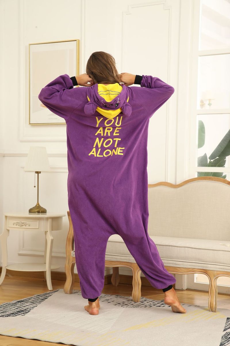 Pyjama ours violet à capuche pour femme, vêtement d'intérieur en flanelle, joli pyjama pour fille_voghion.com