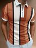 Men's Clothing Striped Short Sleeved Shirt Slim Lapel Zipper Top_voghion.com