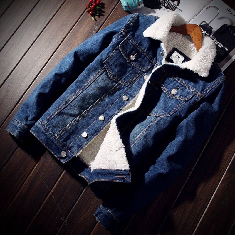 Jachetă bărbătească de iarnă, mărime mare, plus catifea, din denim, jachetă slim, îngroșată, lână, bumbac pentru tineri, haină_voghion.com