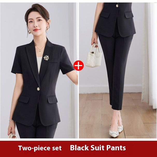 Schwarz Kurzarm Professionelle Anzug frauen 2025 Sommer Neue Slim Fit Temperament Hotel Rezeption Rezeption_voghion.com