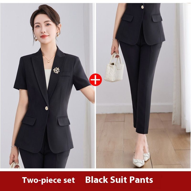 Black Short Sleeved Professional Suit Women's 2025 Summer New Slim Fit Temperament Hotel Front Desk Reception_voghion.com
