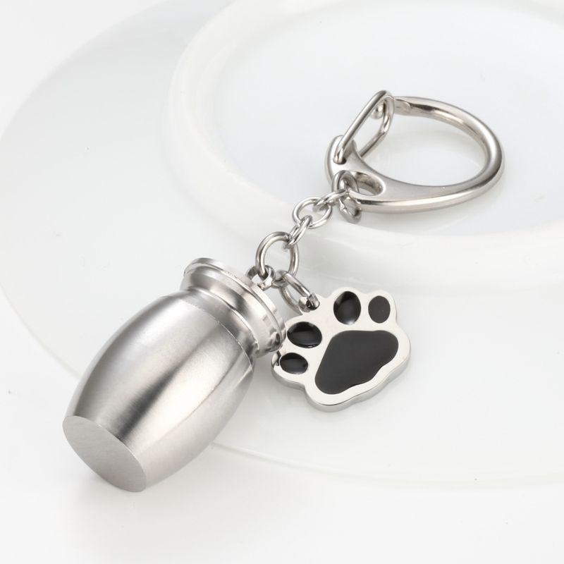 Custom Engraved Pet Memorial Keychain - Stainless Steel Keepsake Urn For Ashes With Paw Print Design, Pet Loss Gift For Dog And Cat Lovers_voghion.com