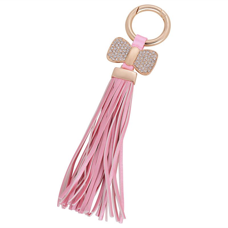 Korean Style Bowknot Leather Tassel Keychain Car Bag Pendant Small Gift Key Ring_voghion.com