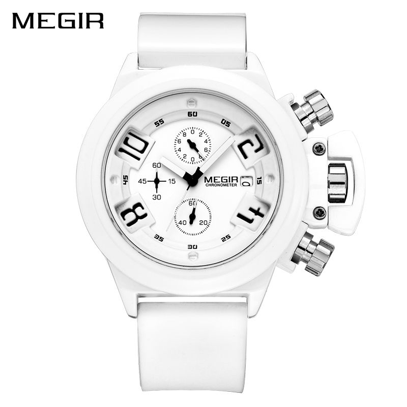 MEGIR Große Zifferblatt Mode männer Militär Sport Uhren Wasserdichte Silikon Band Casual Quarz Armbanduhr Männlich Relogio Masculino_voghion.com