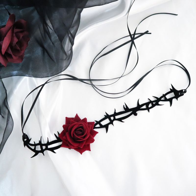 Schmuck Dark Night Red Rose, Dornenhalsband, Chokerhalskette, Damen Halloween Cosplay_voghion.com