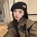 Black Beret For Women, Spring Autumn, Large Head Circumference, Face Slimming, Reversible Forward Hat, Autumn And Winter_voghion.com