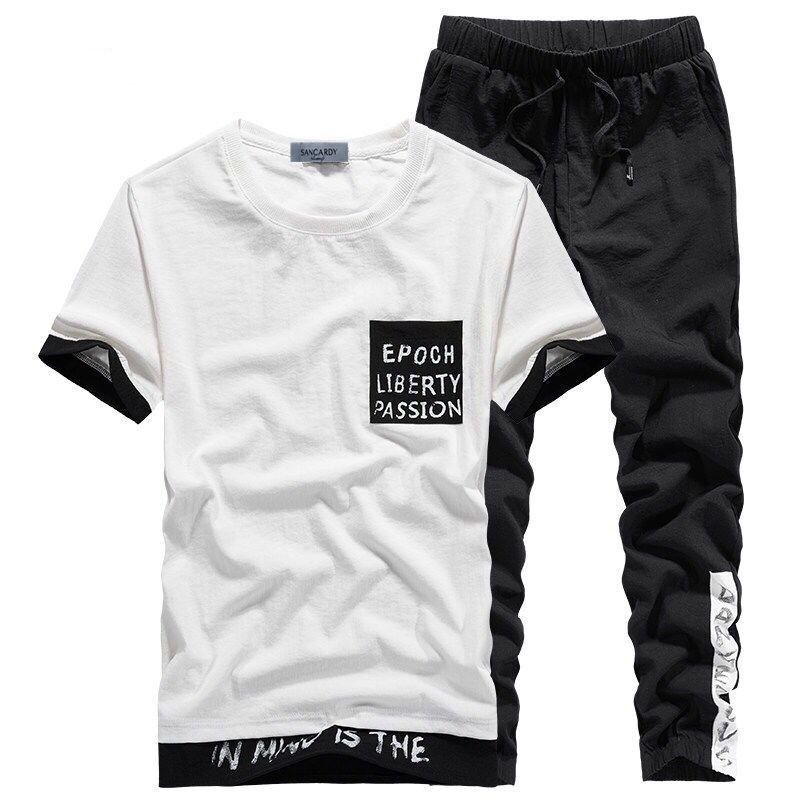 Zomer Maillard Cool Silk Gladde set met korte mouwen Koreaanse mode-T-shirt voor heren Casual sport Tweedelige set?_voghion.com
