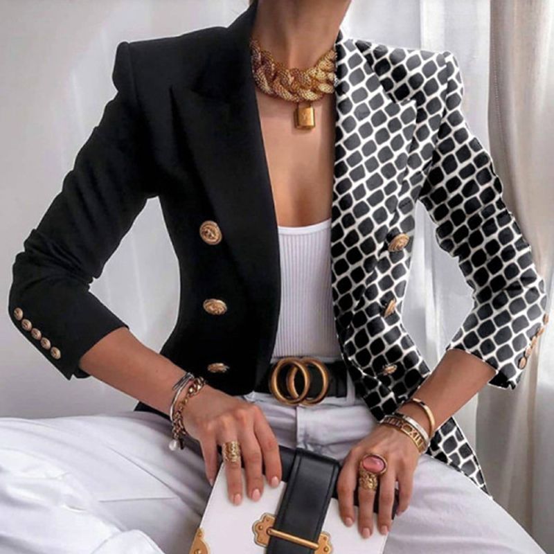 Damen Print Kleiner Anzug Schlanke Mode Kurzes Zweireiher Top_voghion.com